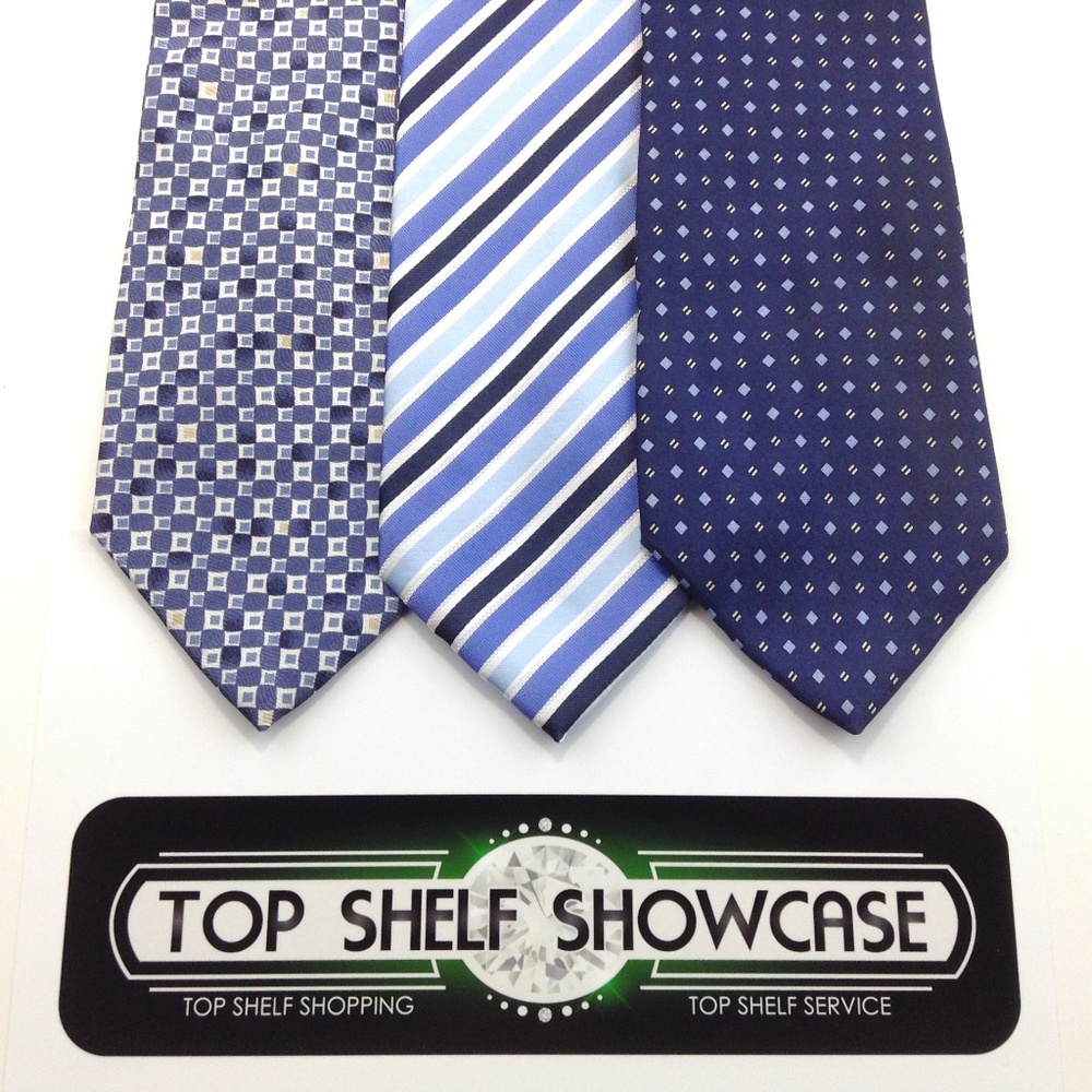LOT 3 Men's Ties Blue White Mix Striped Geometric